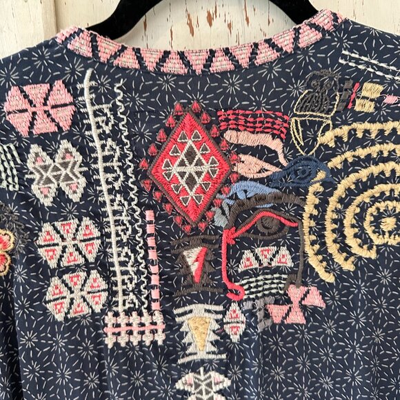 JOHNNY WAS SILK EMBROIDERED TUNIC BLOUSE - Picture 4 of 6